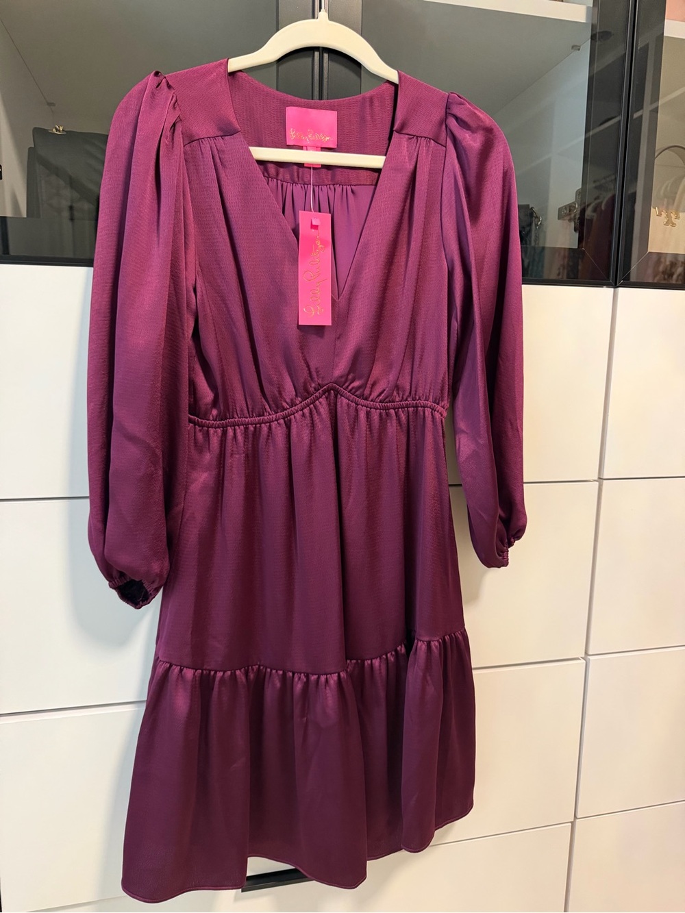 Lilly Pulitzer Girls' Deep Berry V-Neck Tiered Dress